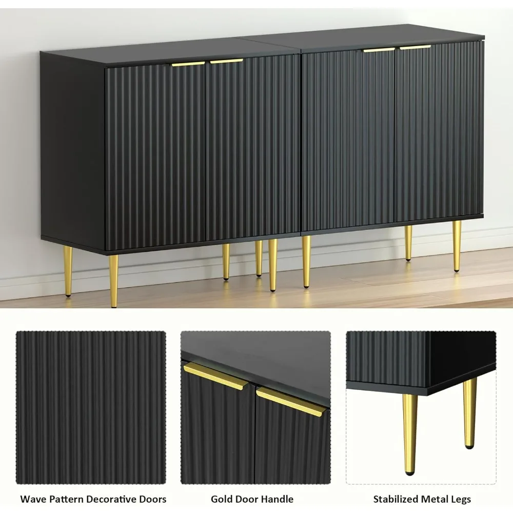 بوفيه خزانة جانبية من الخشب الأسود الأنيق مع أرفف قابلة للتعديل ولمسات معدنية ذهبية #5