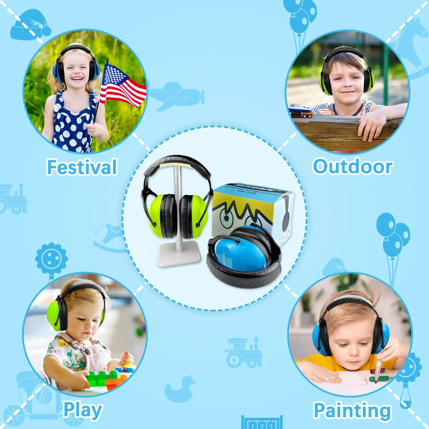 ZOHAN Kids Hearing Safety Ear Protectors Baby Soundproof Ear Muffs NRR 22dB Noise Canceling Ear Cover for autism Children 2 Pack