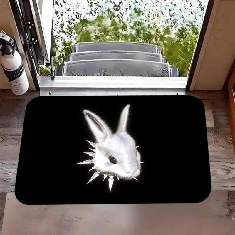 Glowing Spiked Bunny Doormat Silver Finish NonSlip Washable Entryway Floor Mat for Dark Aesthetic Home Decor
