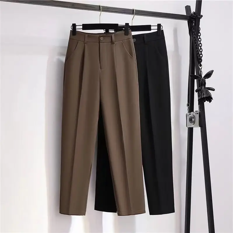 

2024 New Spring Autumn Women Fashion Pockets Suit Pants Female High Waist Straight Trousers Ladies Solid Color Loose Pant Y773