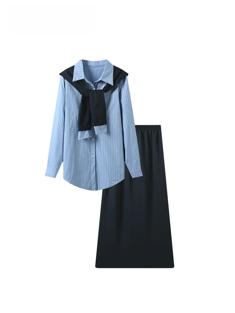 

Комплект из блузки и юбки больших размеров для женщин: новинка ранней осени, для полных женщин, омолаживающий эффект, длинный рукав