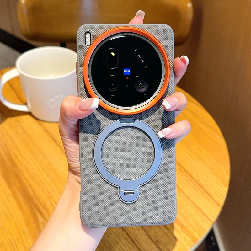 

For VIVO X200 Ultra, X200 Pro Magnetic Case ELVEV Hard PC + Flexible TPU Anti-slip Protective Ring Holder Phone Cover
