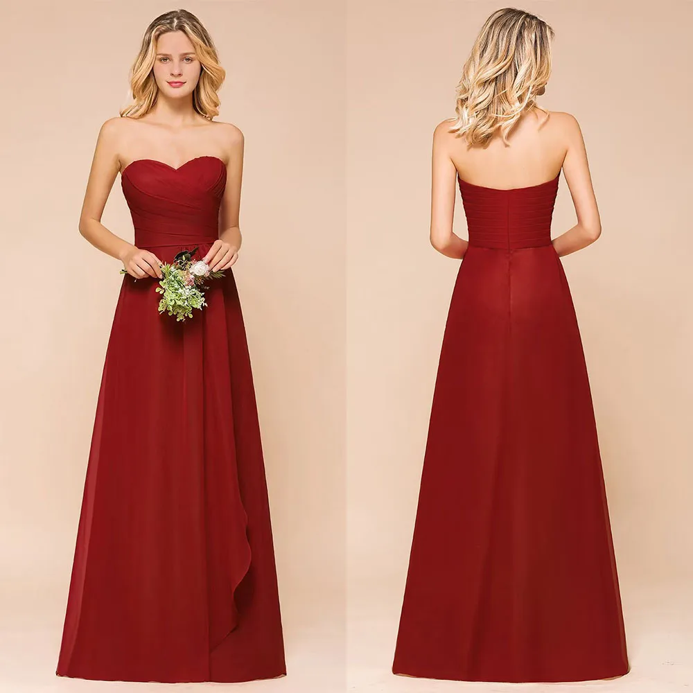 

High Quality Customized Sweetheart Floor Length Sleeveless Zipper Red A-line Vestidos Elegantes Para Mujer Para Una Boda فساتين