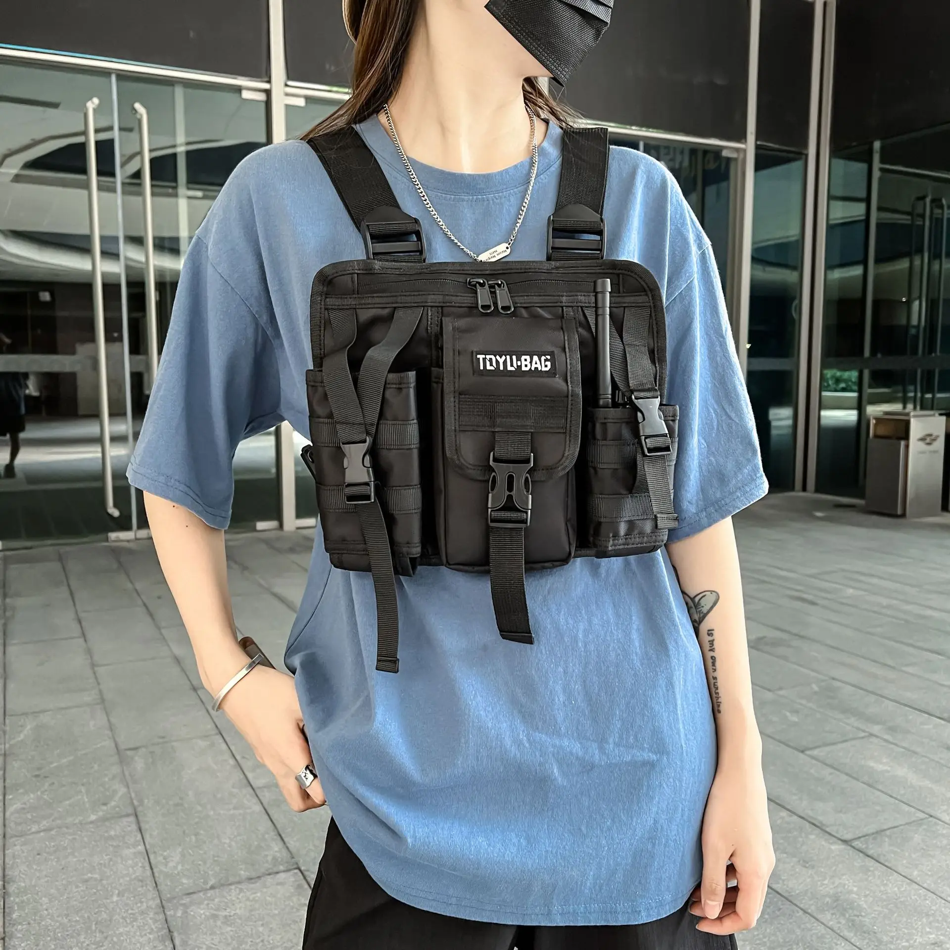 Sac De Poitrine Tactique Pour Homme - Gilet De Course Avec Rangement, Gilet Lumineux Marche Nuit, Sac à Dos Cyclisme Extérieur