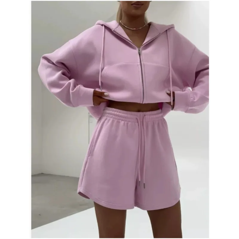 

Women Cotton Tracksuit Set Oversized Top Matching Shorts Spring Summer Pink Blue Sportswear Casual Two Piece Sets Lounge Wear