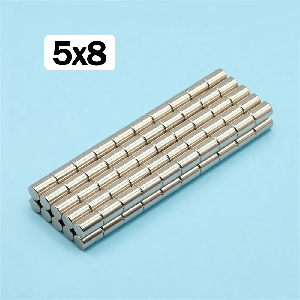 

High Density Magnetic Alloy Strong Suction Neodymium Magnet 5x8mm Cylinder Round Anti-Rust Smooth Edge Polished Surface