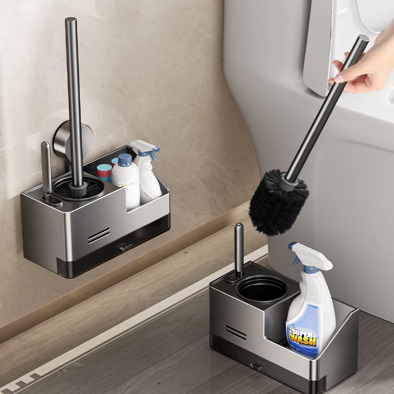 

Космическая алюминиевая щетка для унитаза и набор держателей, подвесной на стене, присоска для ванной комнаты, туалета, инструмент для очистки металла с контейнером