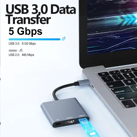 Tebe 3 IN 1 USB Hub Adapter USB-C to 4K 60hz HDMI-compatible USB 3.0 100W PD Fast Charging for Macbook Pad Dell Nintendo Switch