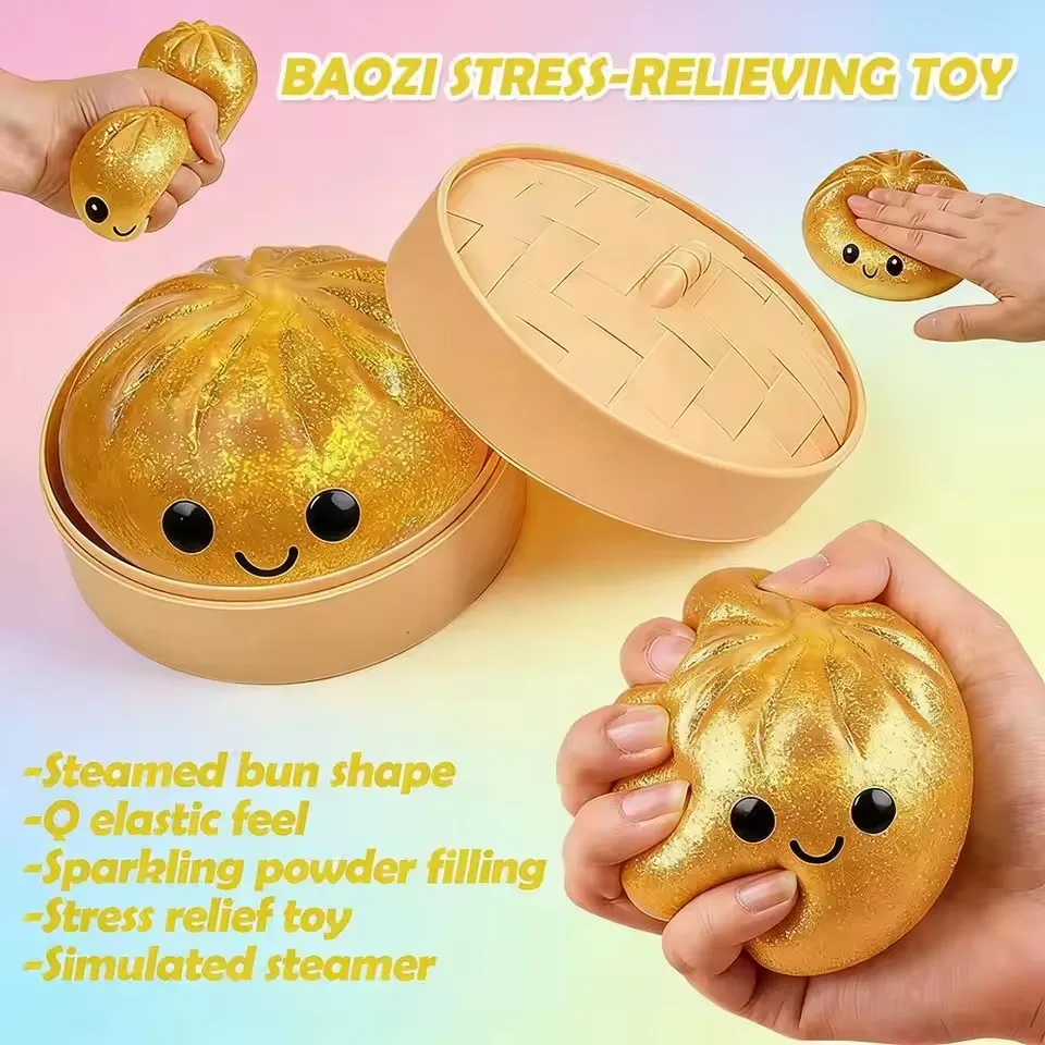 Heiß begehrte Glitzer-Dumpling-Squishies: Bun-Dumpling-Überraschungsbox – Bunte Lebensmittel-Squishies als sensorisches Fidget-Spielzeug und Anti-Stress-Quetschball