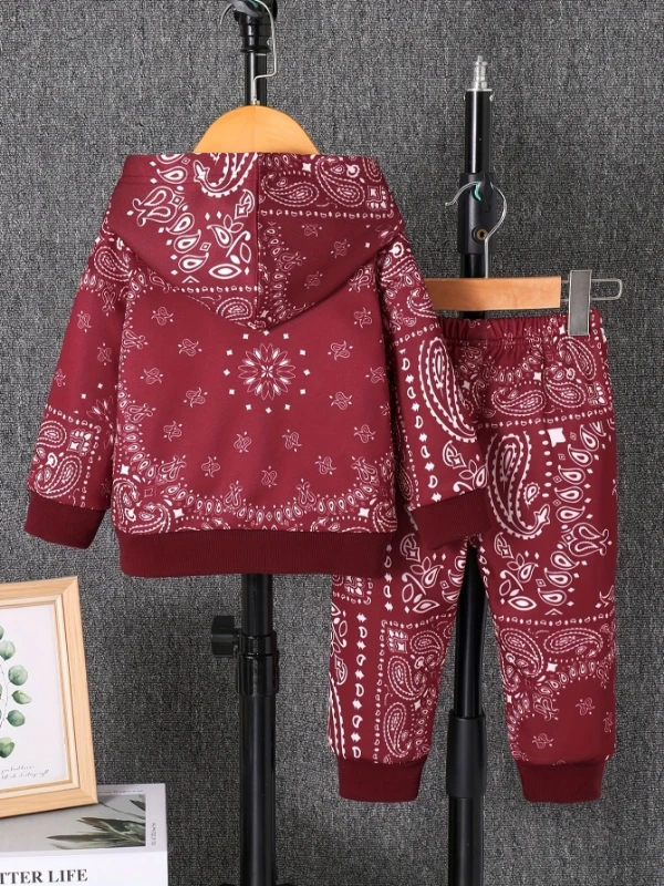 Kids' Burgundy Paisley Hooded Fleece 2-Piece Set