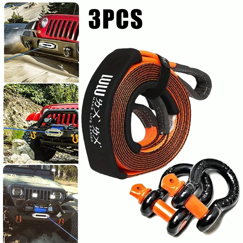 

5M 5T Off Road Tow Strap Tow Rope Heavy Duty High Strength Recovery Emergency Towing Rope Cable Strap with 2 Hooks