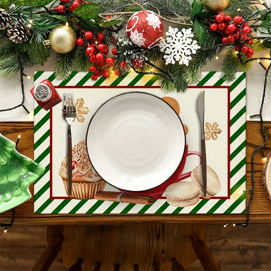 4pcs Gingerbread Candy Ice Cream Christmas Mat 12 X 18 Inches, Seasonal Holiday Countryside Retro Gratitude Winter Mat