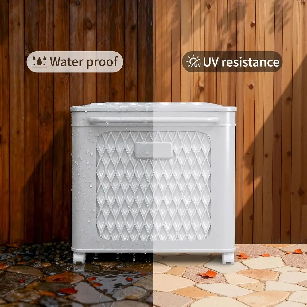 Wheeled Waterproof Outdoor Storage Box for Patio Furniture, Garden Tools, and Pool Supplies, Foldable, White, 19.3x13.8x19.1