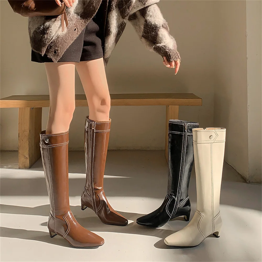 FEDONAS Elegant Women Knee High Boots Geuine Leather Kitten Heels Pointed Toe Party Dance Shoes Woman Long Warm High KnightBoots