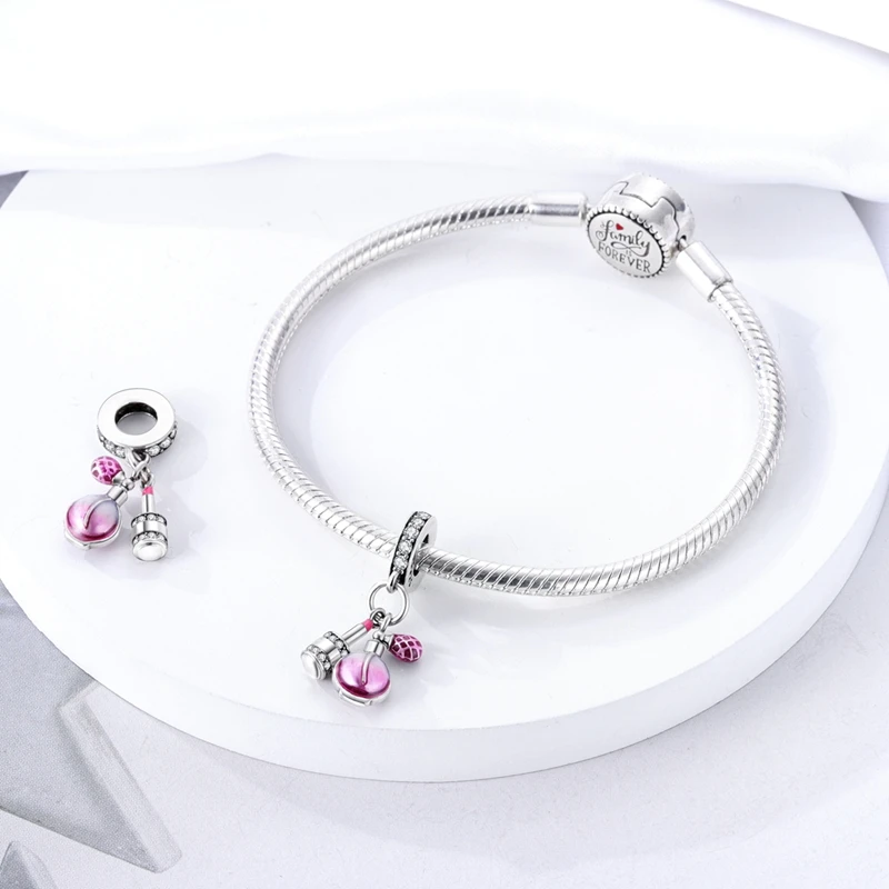 Ramo de pintalabios con taza de Plata de Ley 925, abalorio compatible con Pandora Original, pulsera, collar, abalorio, joyería artesanal para mujer