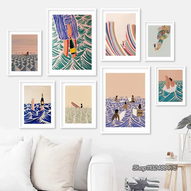 Strand Schwimmbad Abstrakte Kunst Diamantmalerei-Set Schwimmen Retro Wandbild Wohnzimmer Heimdekoration