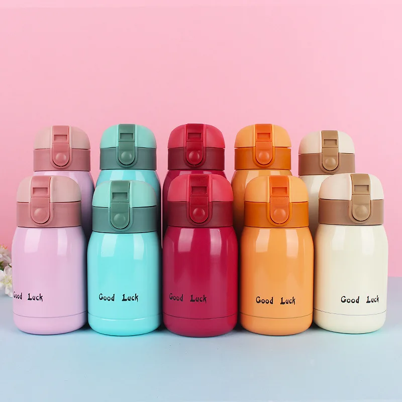 2PCS New Design Small Mini Pop-up Lid Portable Double Wall Insulated Stainless Steel Water Bottle For Kids