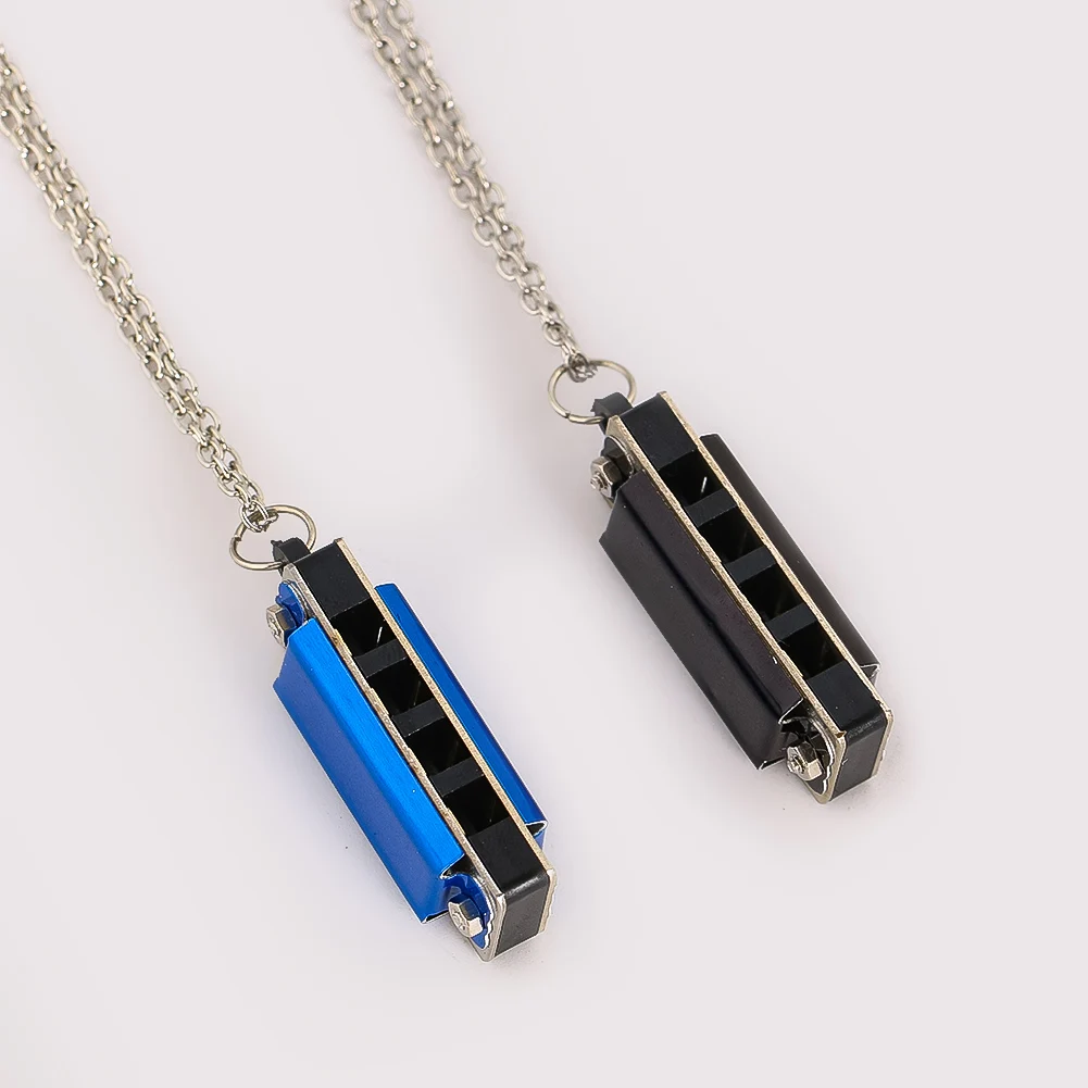 Mini Harmonica Necklace Playable 4 Holes 8 Tones Blue Black For Men Women Hip Hop Y2K Style Daily Wear Birthday Holiday Gift
