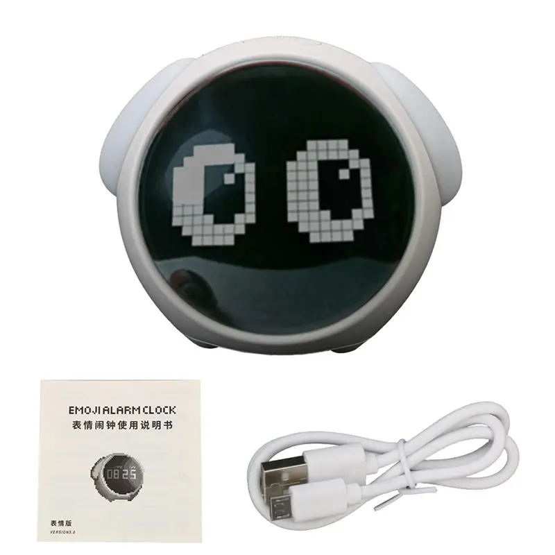 AT05-Voice Controlled Light Clock Cute Expression Alarm Clock For Home Digital LED Night Light (A)