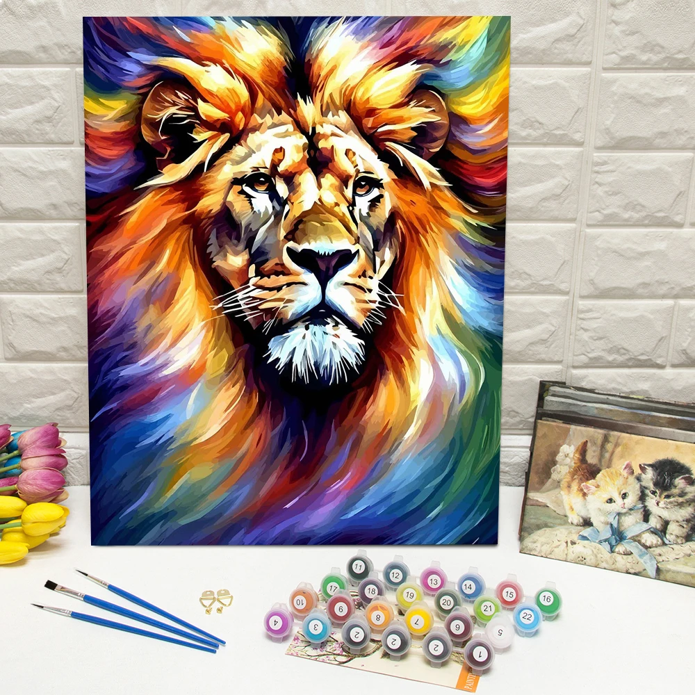 DIY Digitales Ölgemälde Löwe Malen nach Zahlen Tier Acrylfarbe auf Leinwand Handgemalt Wohnzimmer Moderne Heimdekoration