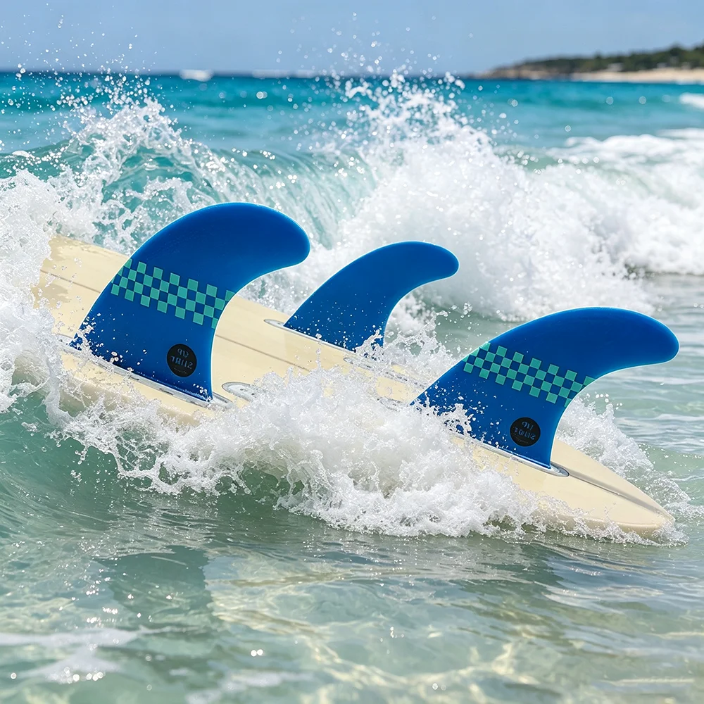 UPSURF FUTURE M Size Tri Fins Set for Surfboard Fiberglass Thruster Surf Fins Blue Plaid Quilhas 3 Piece Fishboard Fin System