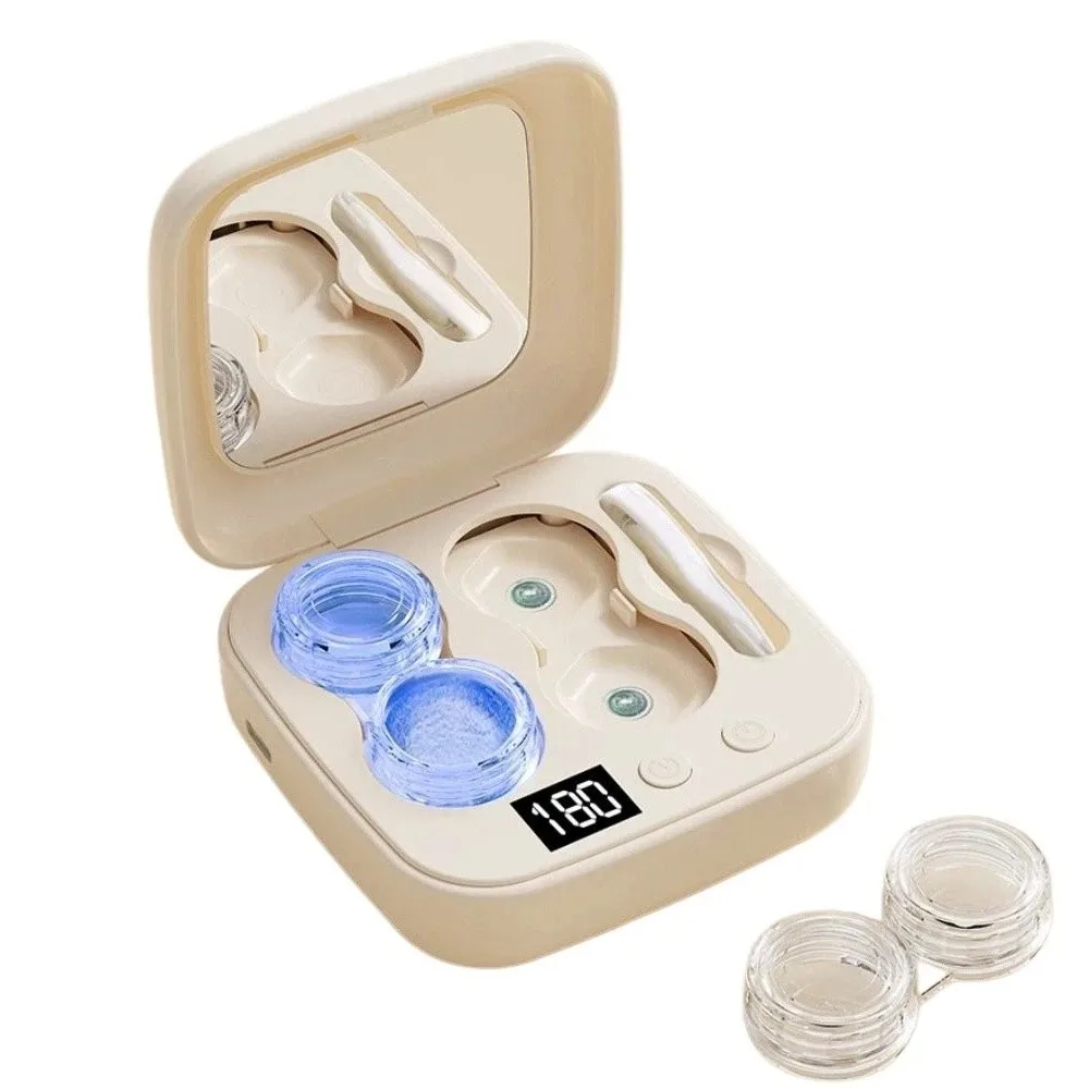 Nettoyeur de lentilles de beauté à ultrasons à haute fréquence de vibration, recharge USB, 3 niveaux réglables, boîte de rangement pour lentilles de beauté