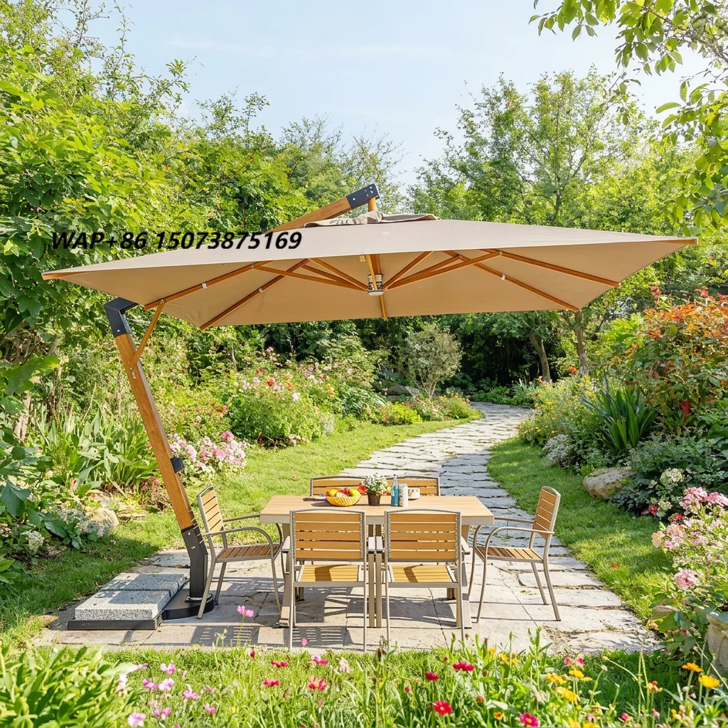 Meiqi Commercial Cantilever Parasol Patio Umbrella Heavy-Duty Aluminum Alloy Frame With Granite Base for Courtyard Caf