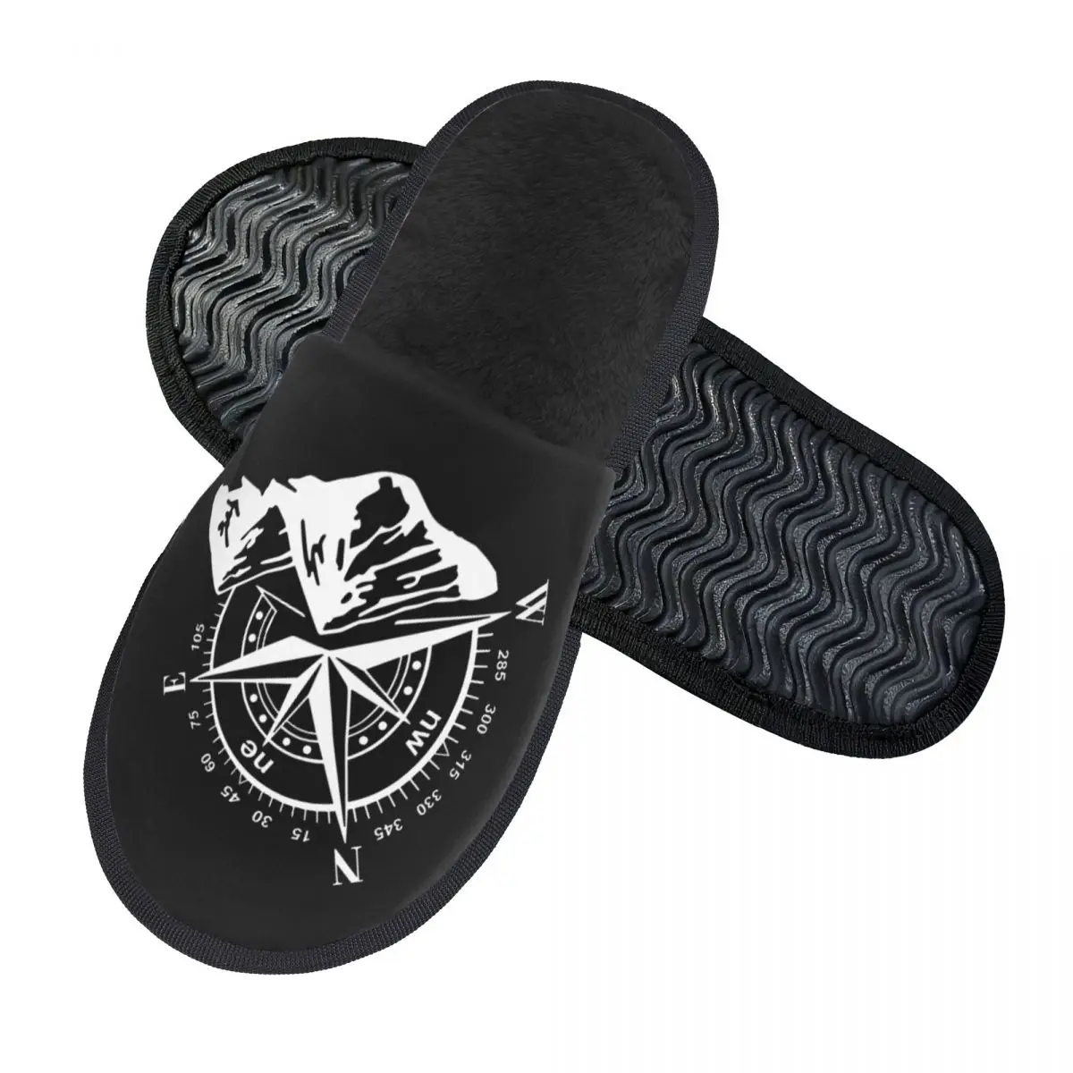Custom Navigate Mountain Adventure Compass House Slippers Women Soft Memory Foam Slip On Bedroom Slipper Shoes