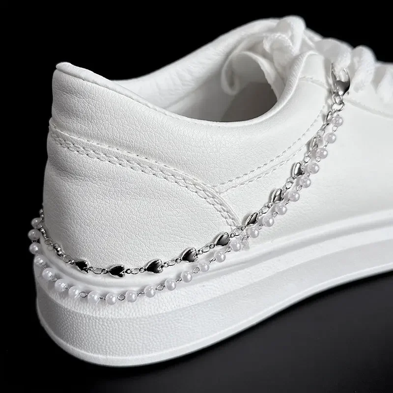 Perle Metall Doppel Layered Schuh Kette Männer Frauen Casual Schuh Zubehör Mode Schuhe Charms Seite Abnehmbare Schuh Dekoration 1 Stück – Detail 4