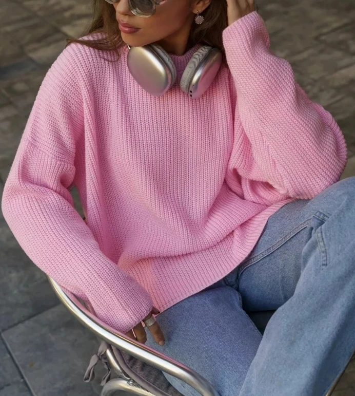 

Women's Solid Round Neck Casual Sweater Temperament Commuting Winter New Fashion Loose INS Knitted Pullovers for Women