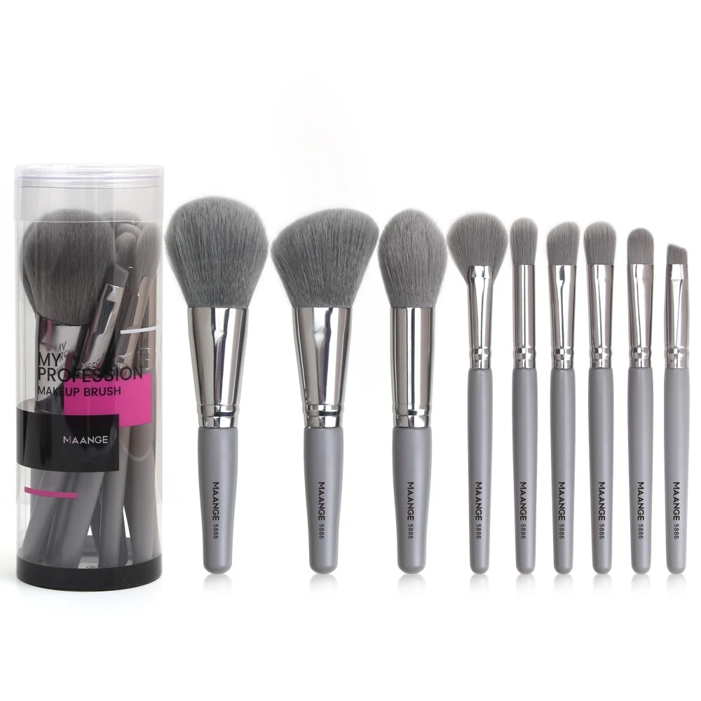 Set di pennelli per trucco Kit 9 pezzi di pennelli per trucco professionale per capelli sintetici naturali neri di alta qualità