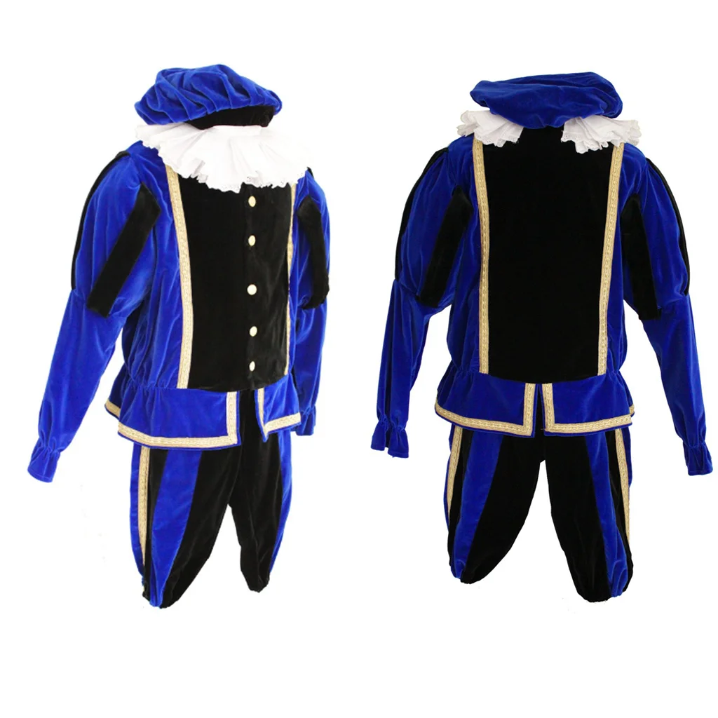 Medieval Tudor Elizabeth Cosplay Costume Blue And Black Velvet Outifts Tudor Kings Costume Uniform Halloween Clothing