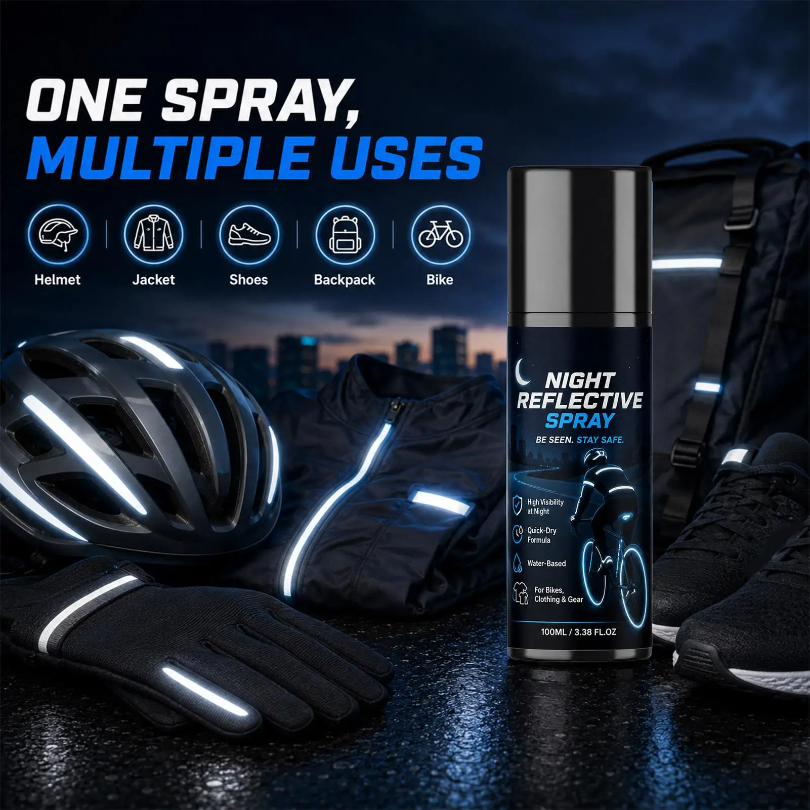 100ml Night Reflective Spray, Luminous Safety Paint for Running Cycling Hiking Walking, High Visibility Outdoor Gear