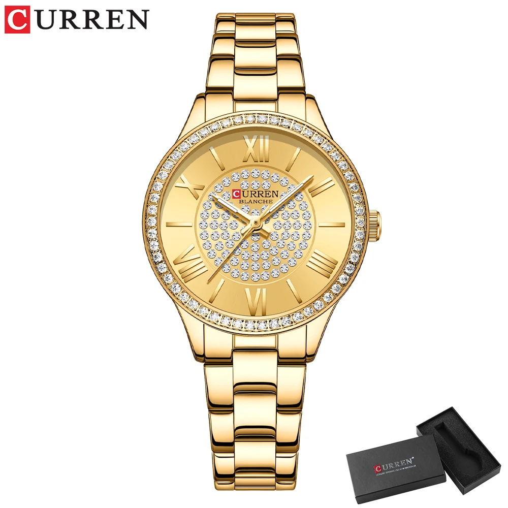 Curren Luxus Strass Rose Zifferblatt Mode Uhren mit Edelstahl band neue Quarz Armbanduhren für Frauen 6