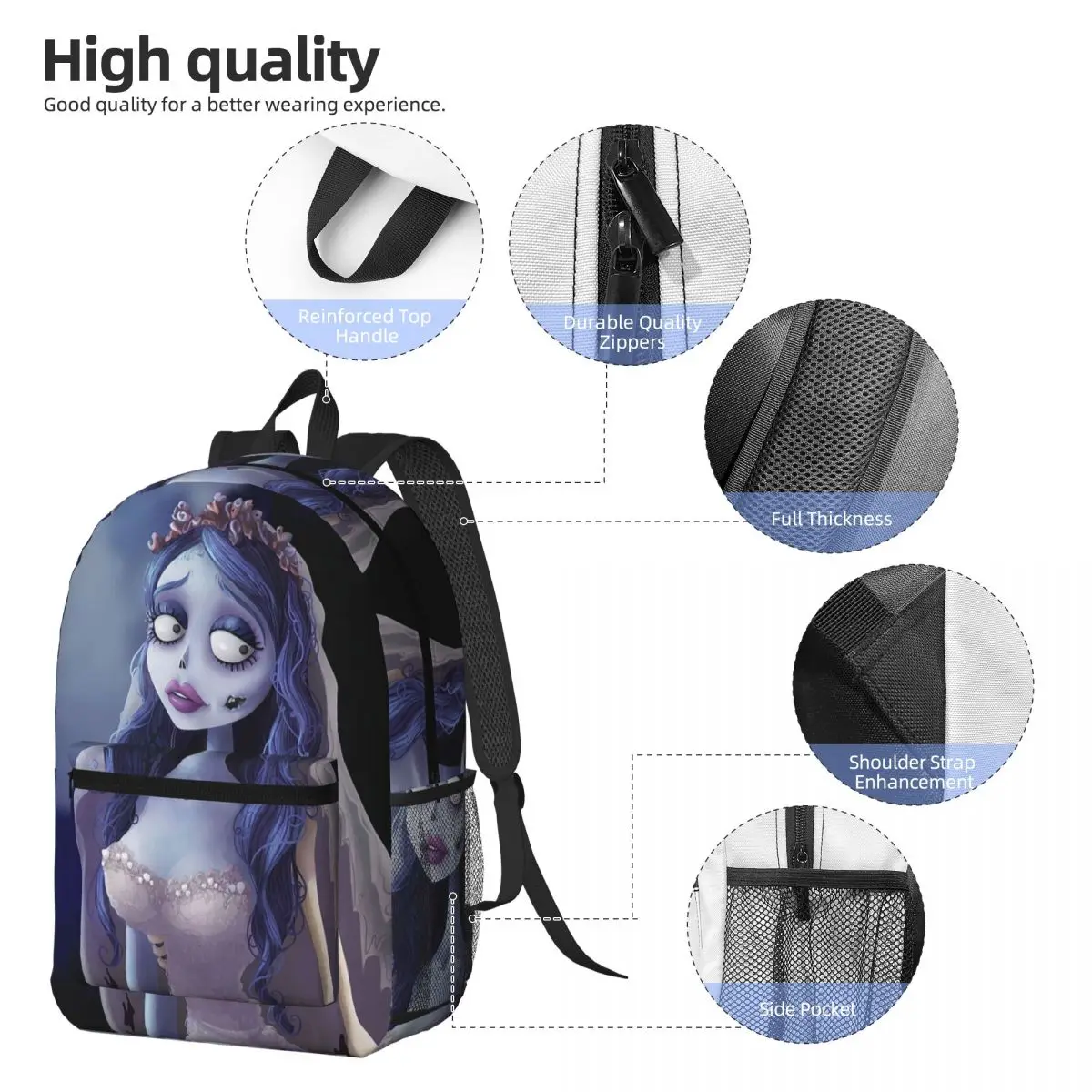 Emily The Corpse Bride Backpack Student BookBag Kids School Bag Laptop Shoulder Bags for Men Women