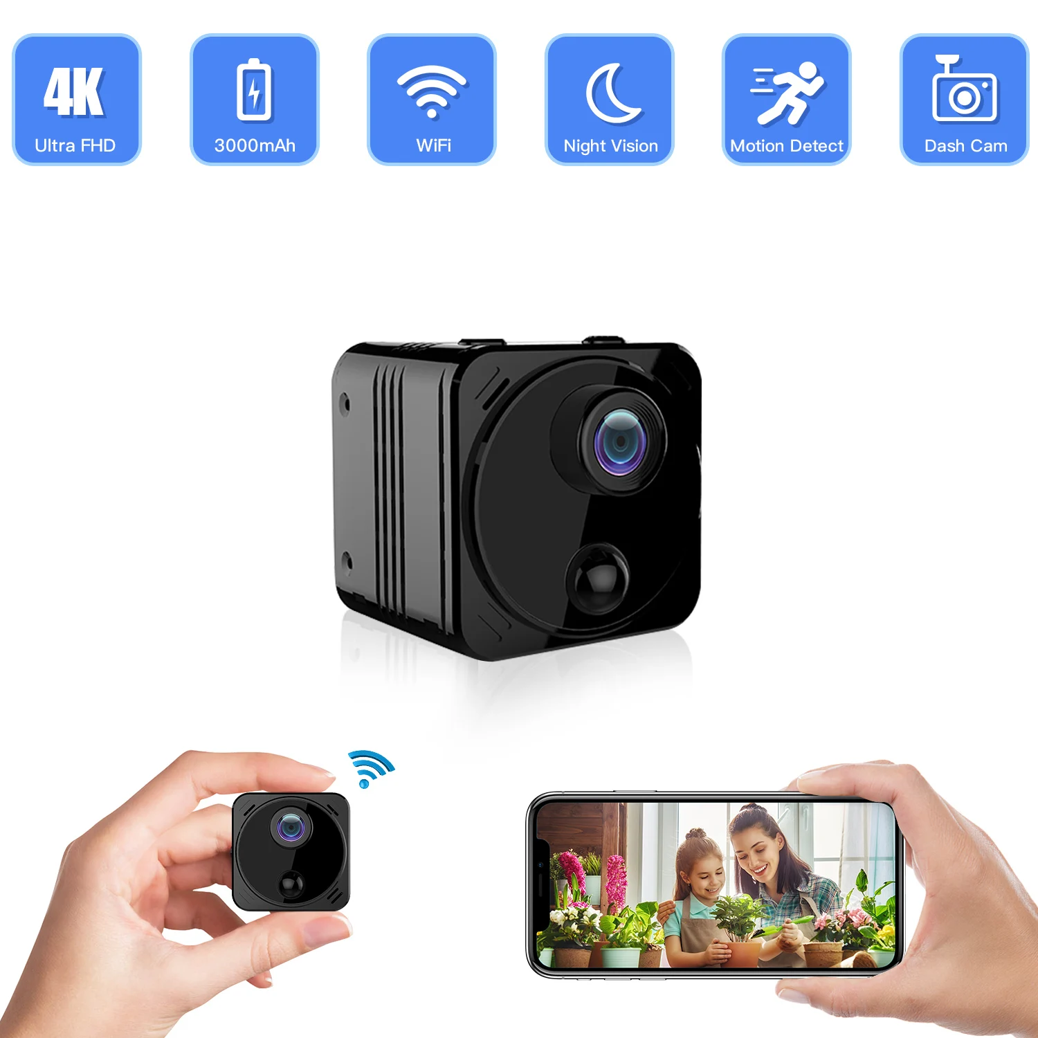 Low Power WiFi Mini Camera, Intelligent Human Motion Detection with Smart Alert Push Notifications