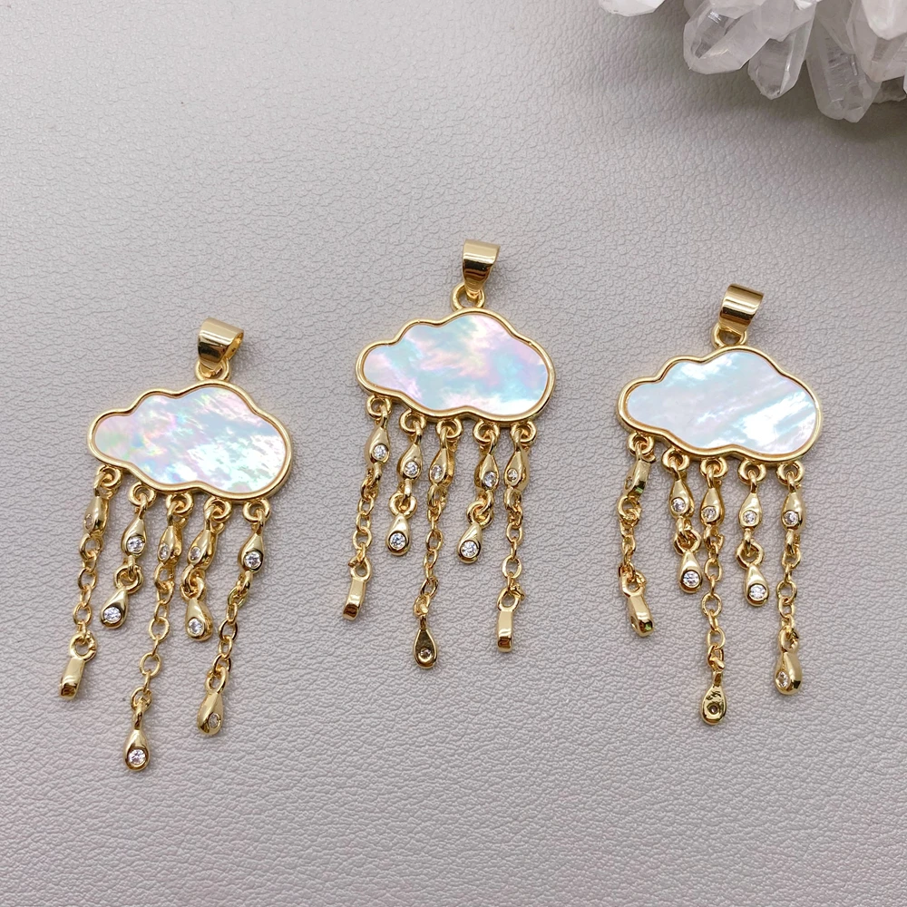 10 Pcs 22x38mm White Sea shell Cloud Charm Cubic Zirconia Pave Chain pendant Jewelry DIY