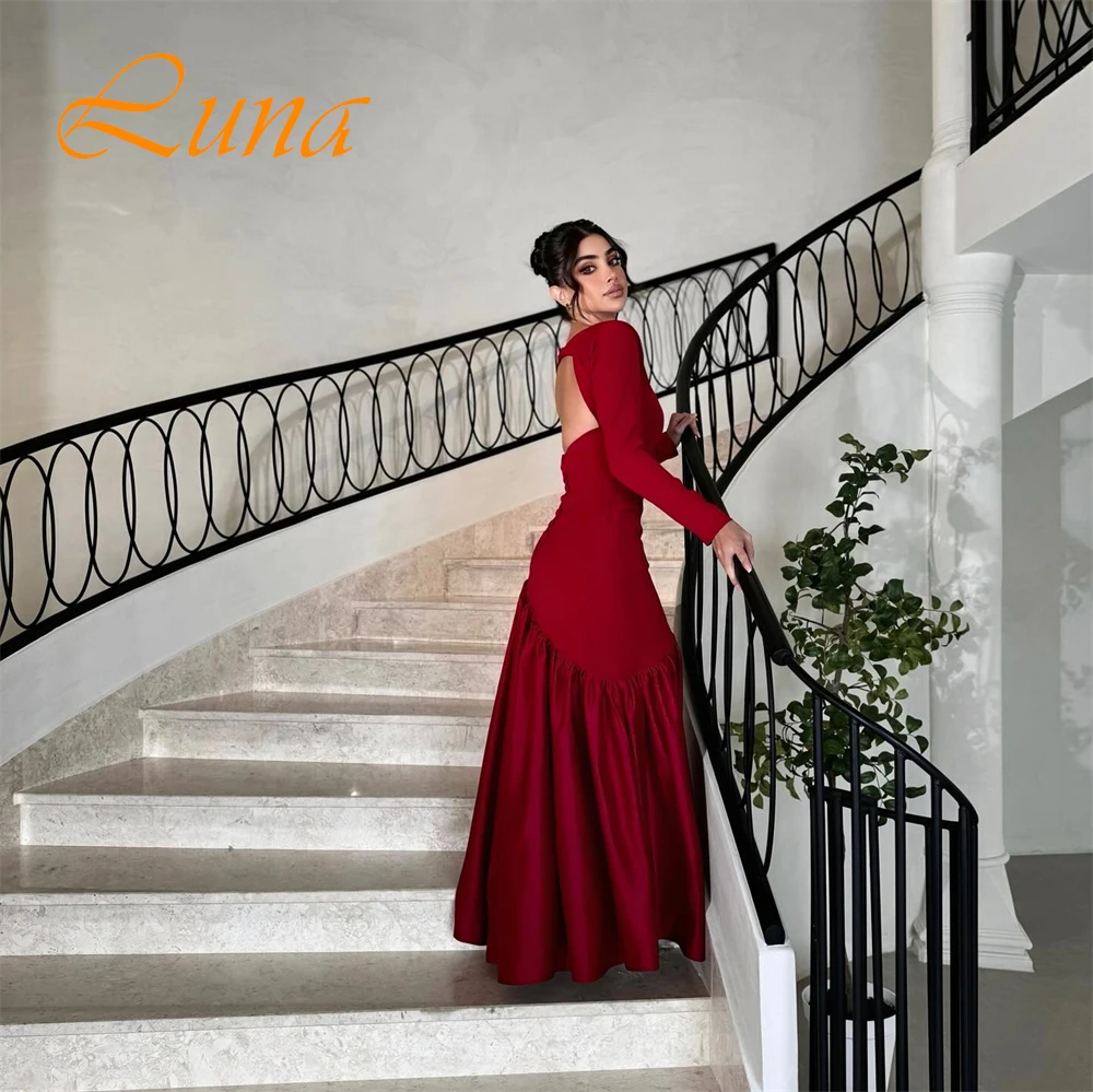 Robe de soirée personnalisée, Simple, col bateau, dos nu, robe de Cocktail sirène classique, moderne, manches longues, robes d'occasion spéciale