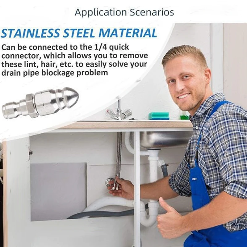 Picture 5: Sewer Jetter Nozzle Sewer Cleaning Nozzle 5000 PSI Pipe Drain Washing Tools Head Stainless Steel For Pressure Jet Drain Cleaners