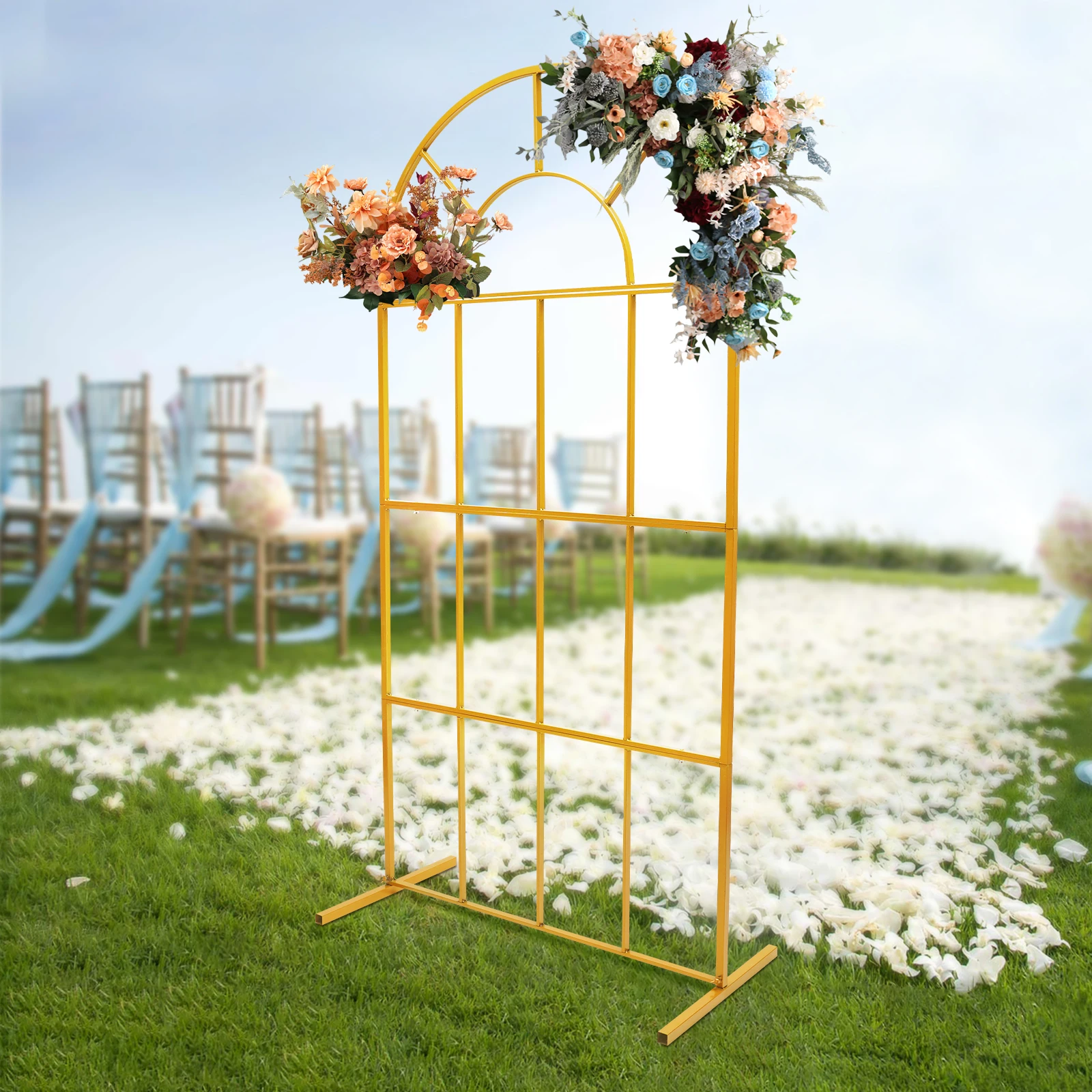 

W3.3xH6.5FT Gold Metal Arch Backdrop Stand, Wedding Arch Backdrop Stand Metal Arches for Ceremony, Party Backdrop Stand