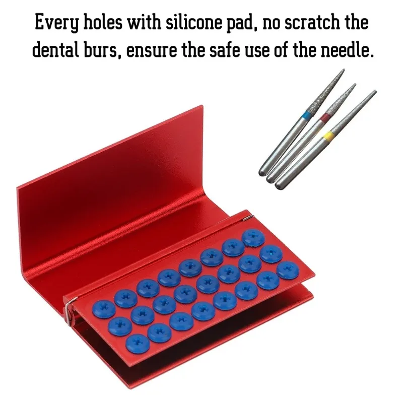 Aluminium Alloy 24 Holes Dental Disinfection Box With Silicone Pads High-speed Needle Burs Holder Autoclavable Dentist Materials