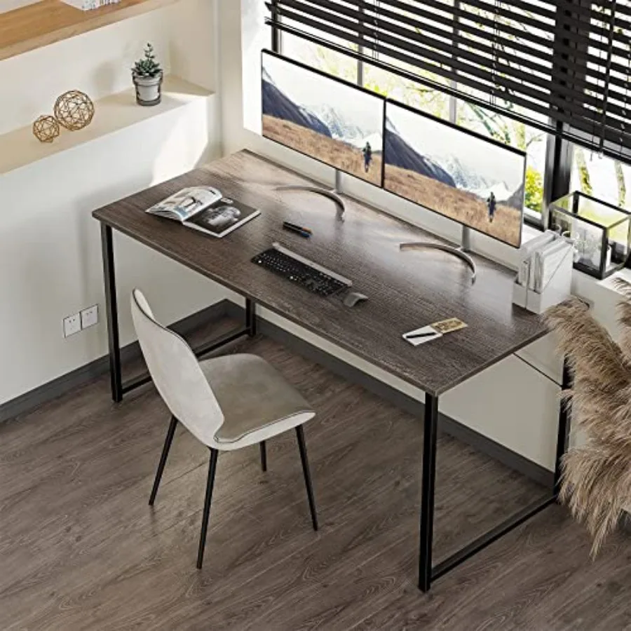 55 Inch Modern Simple Style Computer Desk for Home Office Study and Student Writing Desk in Grey Oak Finish Functional and Styl