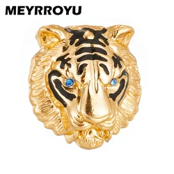 MEYRROYU Tiger Head Women Pins Brooches Zinc Alloy Gold Silver Color Blue Crystal Eyes Woman Brooch Stylish Girls Jewelry on Bag