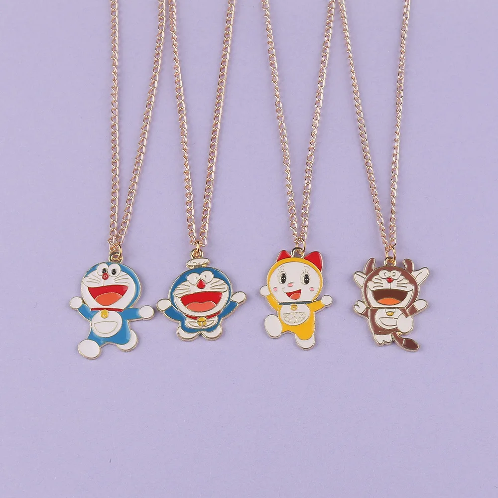 Collar temático de Doraemon de 4 piezas, colgante de aleación personalizado de moda de dibujos animados lindo, collar de juguete para niños, regalo de cumpleaños