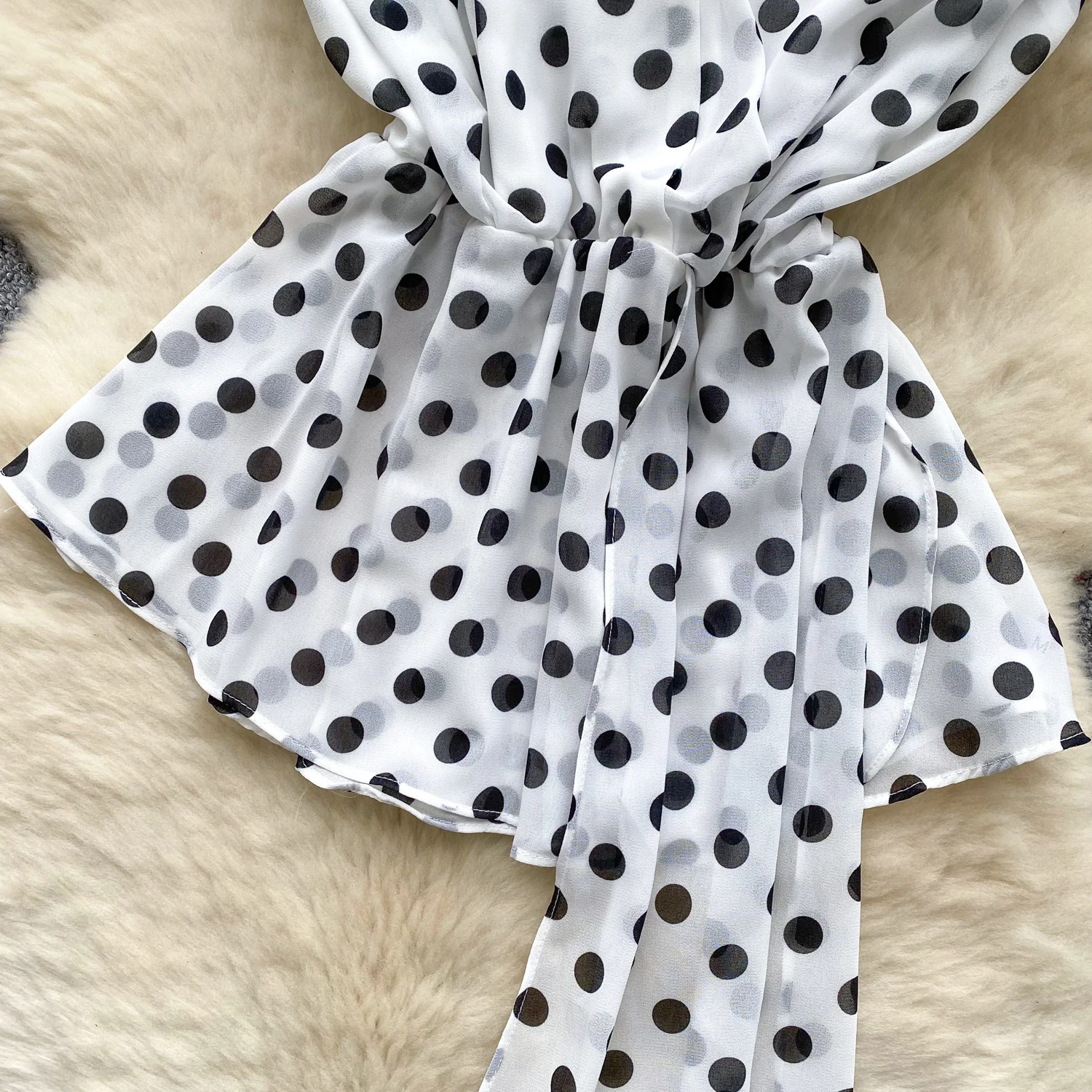 빈티지 블라우스 민소매 폴카 도트 쉬폰 슬림 우아한 패션 섹시한 여성 셔츠 여성 의류