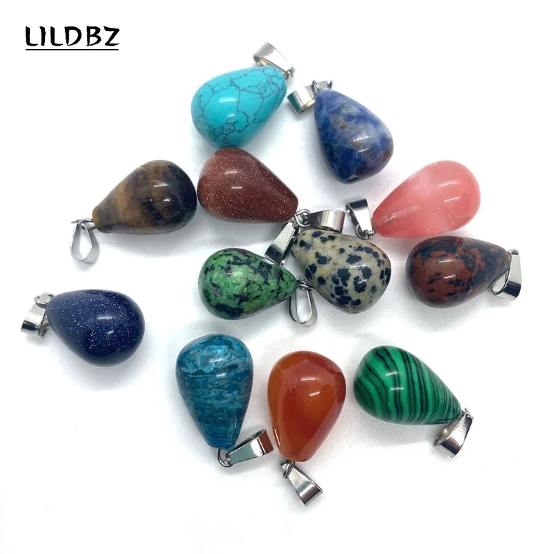 Natural Stone Drop-shaped Necklace Pendant 13x22mm Spotted Stone Tiger\'s Eye Malachite Pendant DIY Earrings Bracelet Accessories