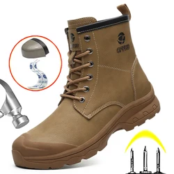 High Top Shoes Work Boots Steel Toe Indestructible Shoes Waterproof Safety Boots Puncture-Proof Anti Scalding Men Leather Boots