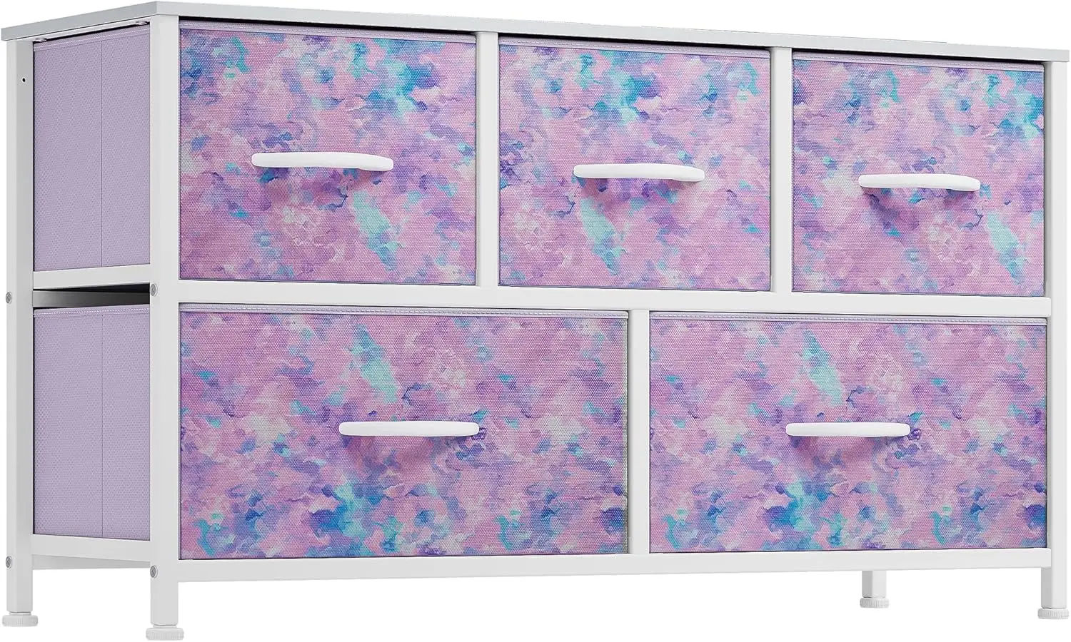 

Wide Storage Tower with 5 Drawers - Fabric Dresser, Organizer Unit for Bedroom, Living Room, Closets - Sturdy Steel Frame