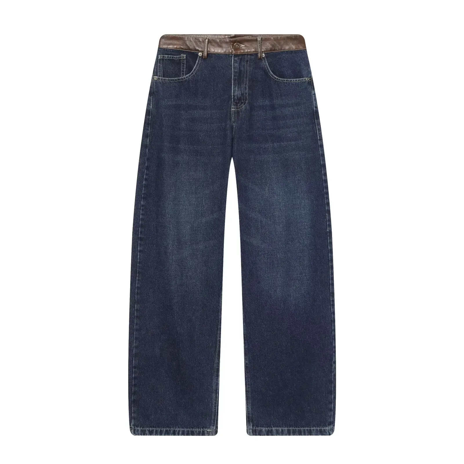 

Женские джинсы-клеш с высокой талией и кожаными вставками, прямые, широкие, в стиле ретро, новая летняя коллекция 2026