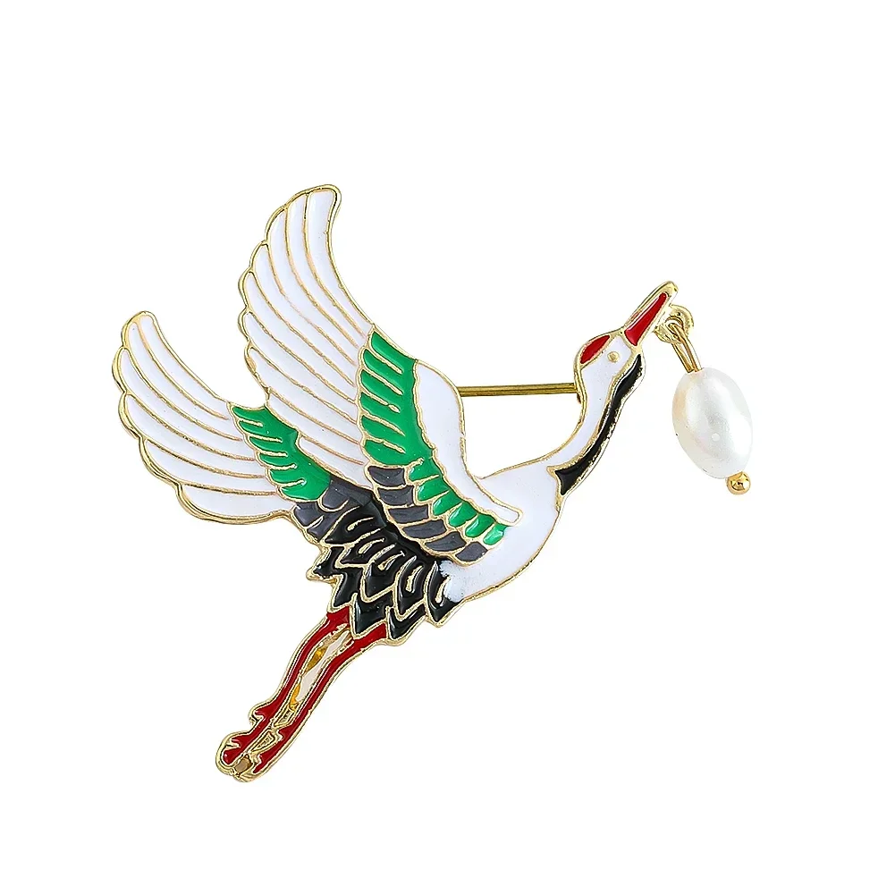 Chinese Style Auspicious Fairy Crane Brooch Female Enamel Badge Trendy Vintage Pin Clothes Personality Hanfu Accessories Female